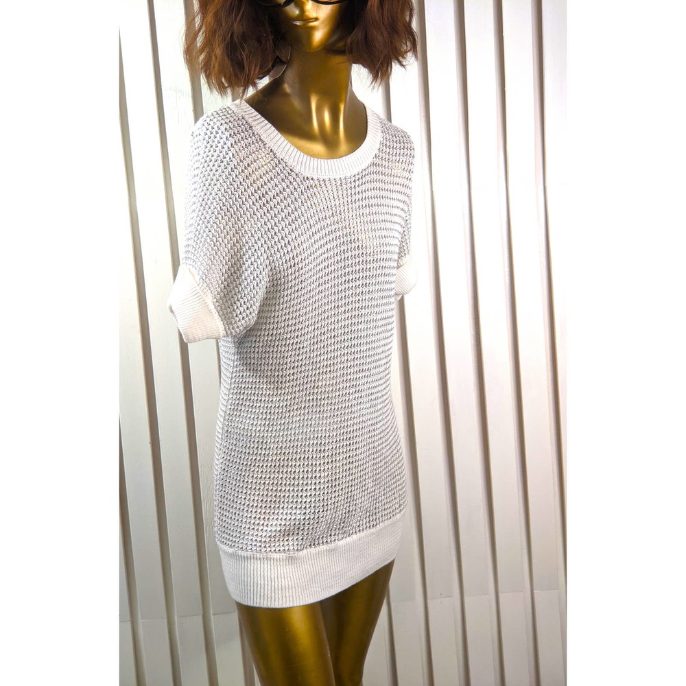Apt 9 Sweater Dress Crotchet Knit White Metallic Thread Ribbed Hemline LARGE NEW
